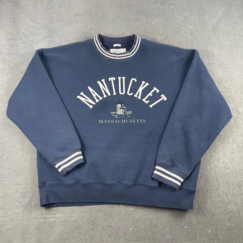 Abercrombie & Fitch Mens XL Navy Nantucket Massachusetts Oversized Sweatshirt